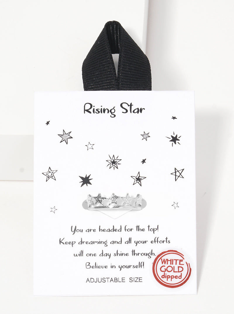 White Gold Dipped Rising Star Shape Metal Adjustable Rings