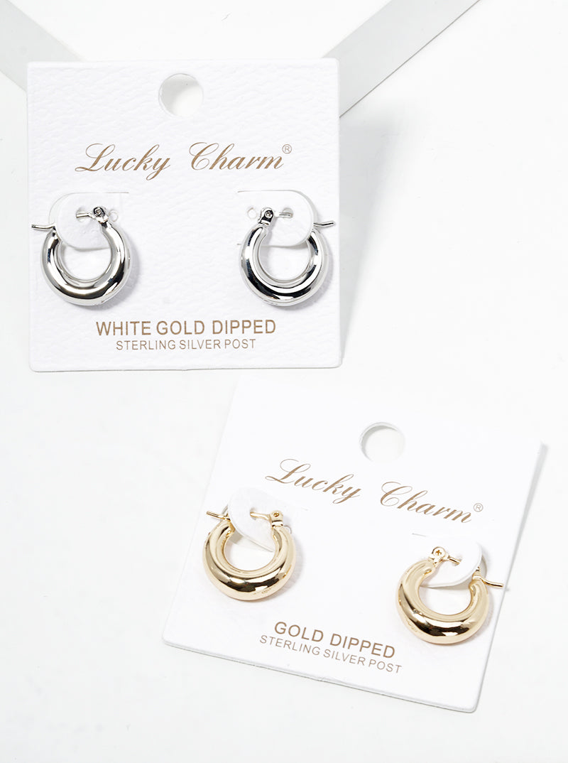 White Gold Dipped 15mm Tapered Hinged Hoop Earrings