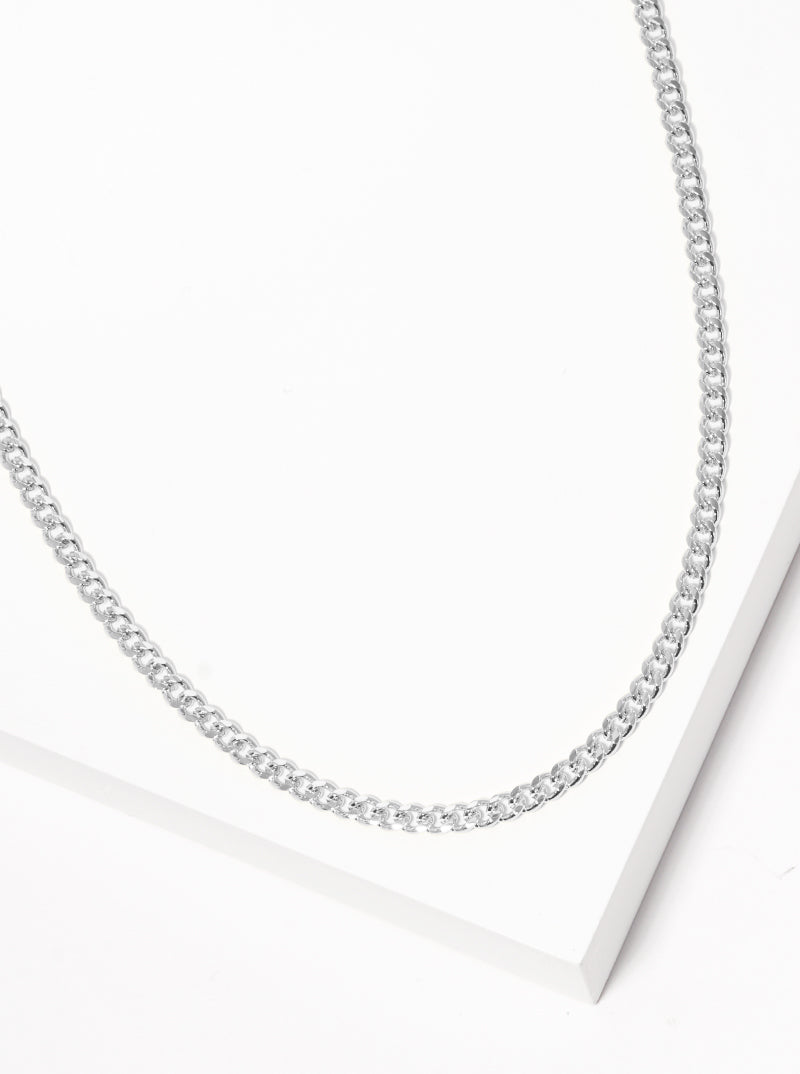 White Gold Dipped 3mm Curb Chain Necklace