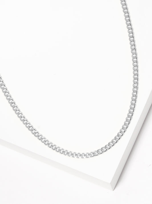 White Gold Dipped 3mm Curb Chain Necklace