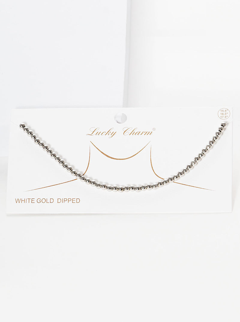 White Gold Dipped 4mm Metallic Beaded Necklace