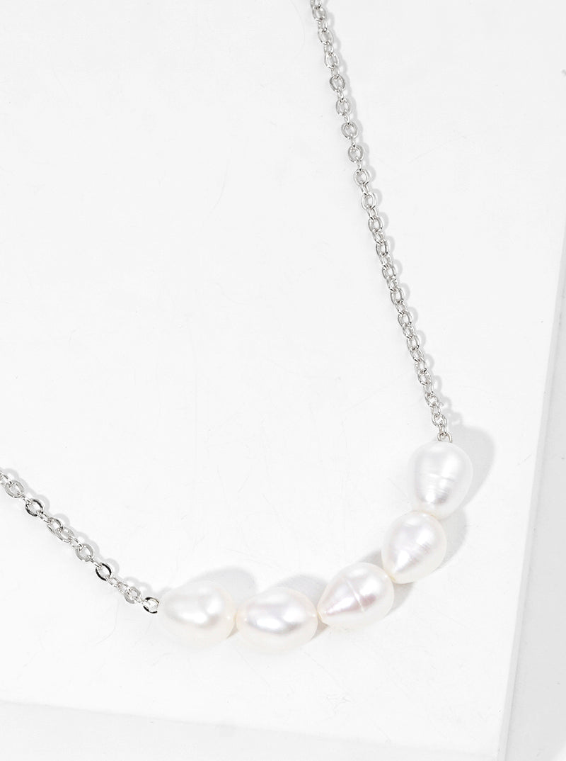 White Gold Dipped 5 Freshwater Pearls Pendant Necklace