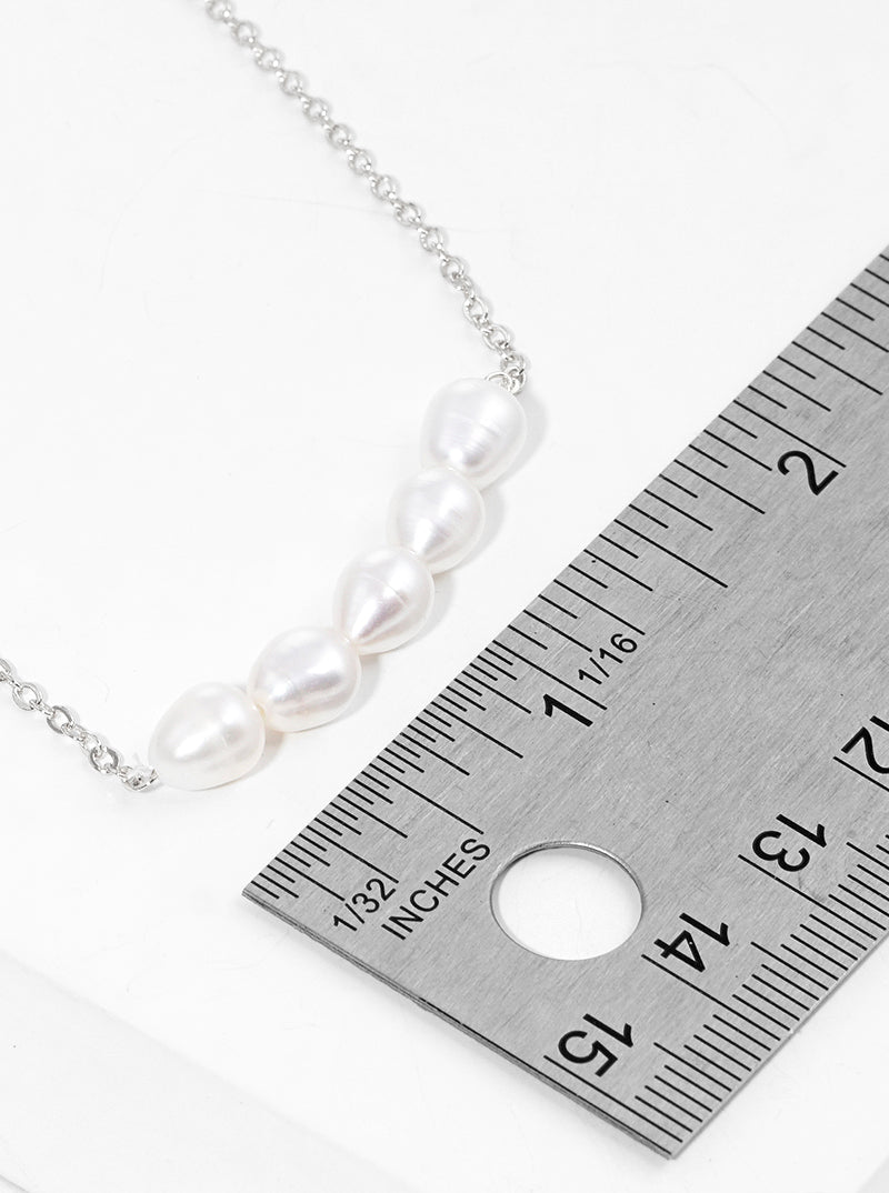 White Gold Dipped 5 Freshwater Pearls Pendant Necklace