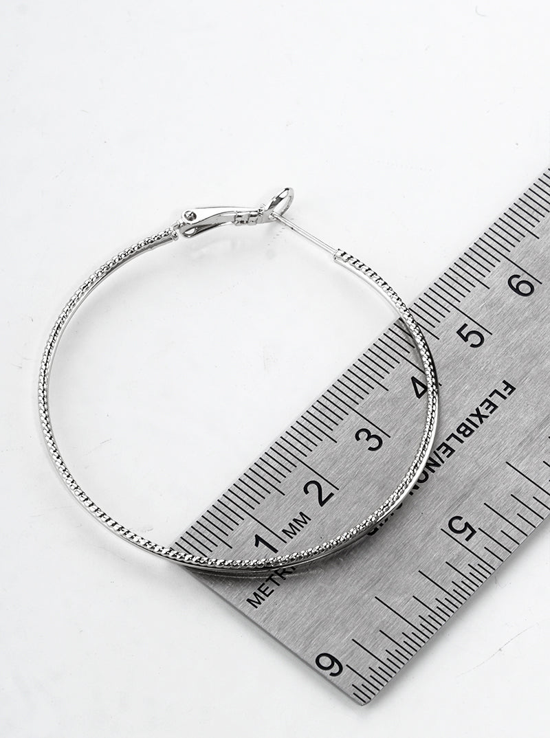 White Gold Dipped Textured Metal 50mm Leverback Hoop Earrings