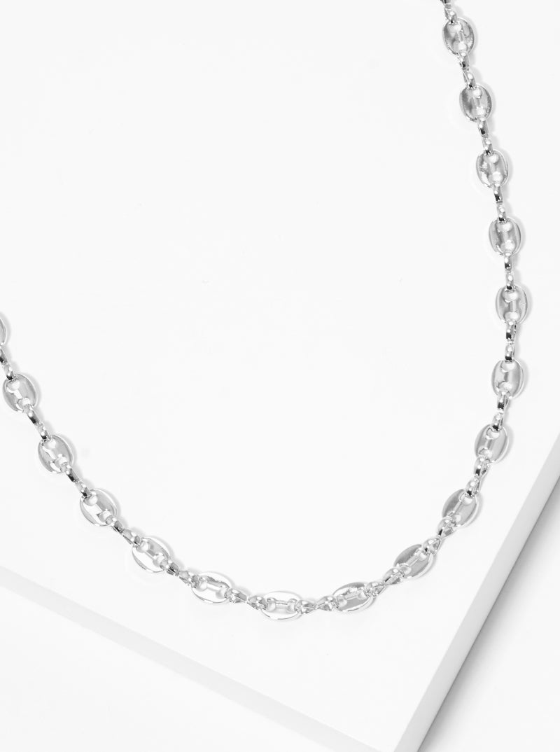 White Gold Dipped 5mm Coffee Bean Chain Necklace