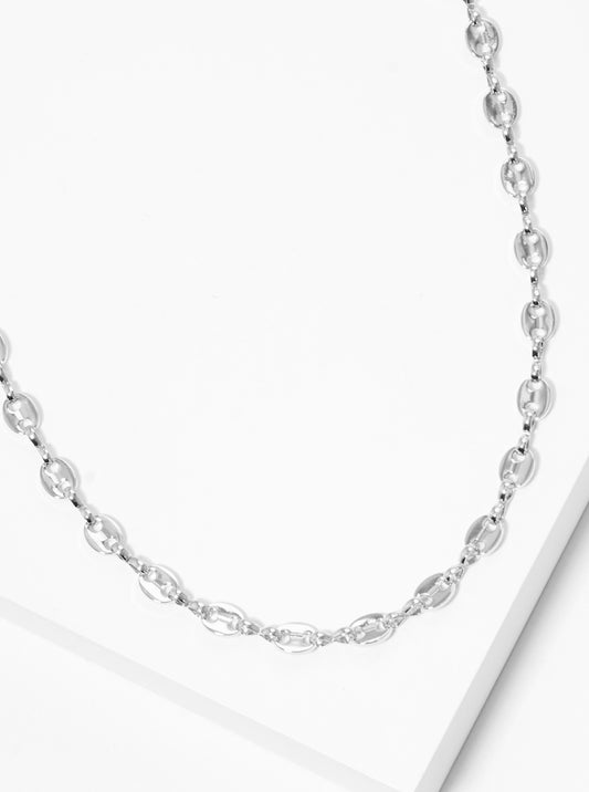 White Gold Dipped 5mm Coffee Bean Chain Necklace