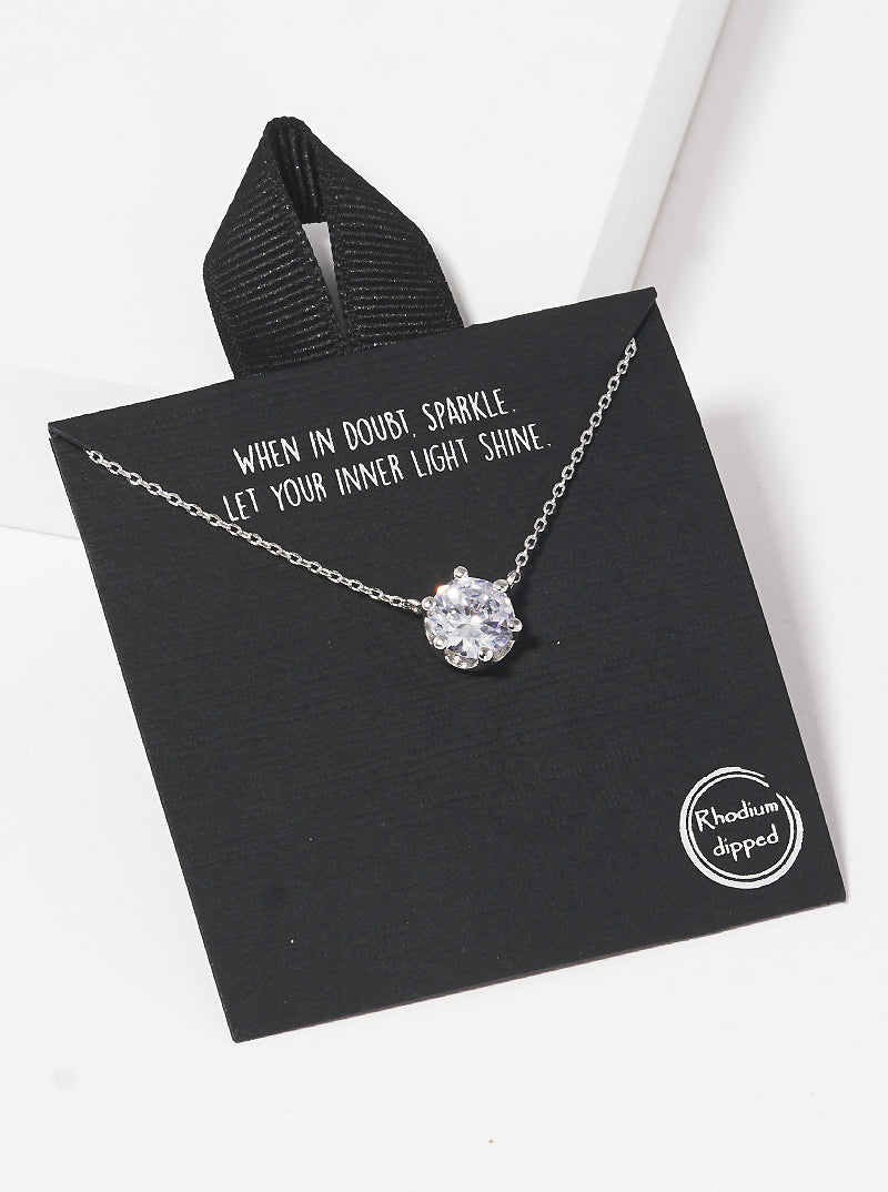 White Gold Dipped 6-prong CZ Stone Pendant Delicate Necklace