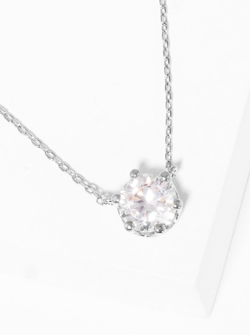 White Gold Dipped 6-prong CZ Stone Pendant Delicate Necklace