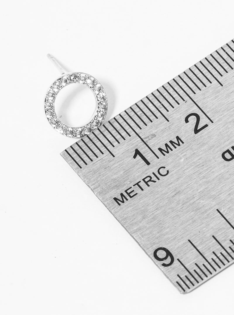 White Gold Dipped 8mm CZ Pave Round Sterling Silver Post Stud Earrings