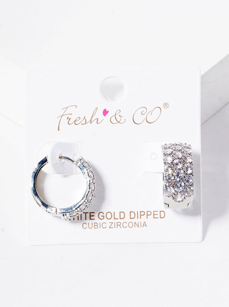 18k Gold Dipped CZ Pave 12mm Open Hoop Earrings