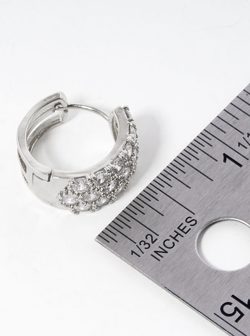 White Gold Dipped CZ Pave 15mm Huggie Hoop Earrings