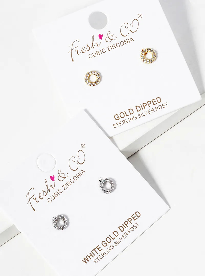 White Gold Dipped CZ Pave 5mm Circle Post Stud Earrings