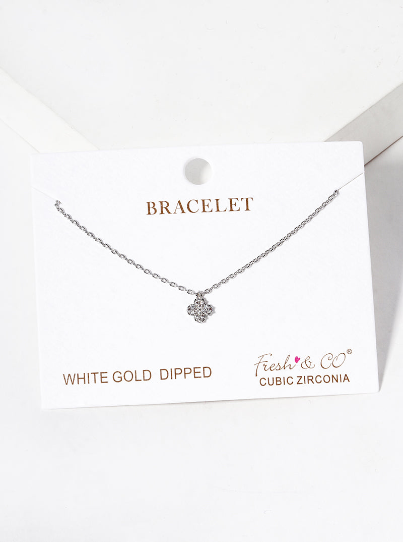 White Gold Dipped CZ Pave 6mm Quatrefoil Bracelet
