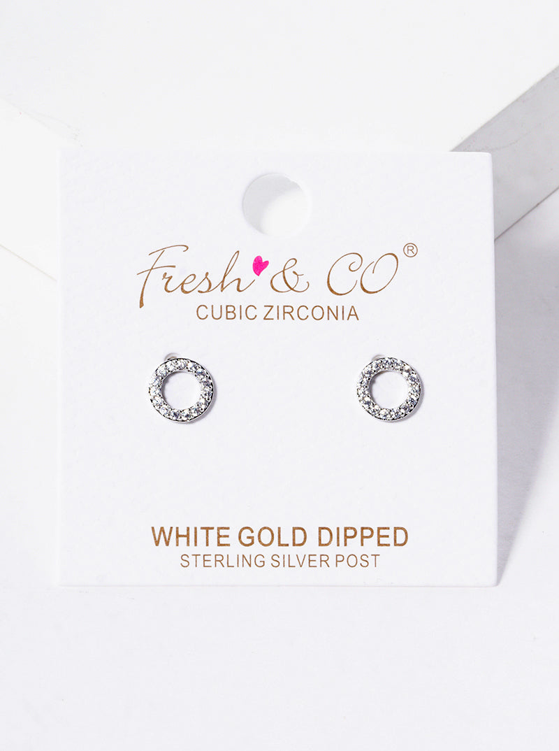White Gold Dipped CZ Pave Owl Post Stud Earrings