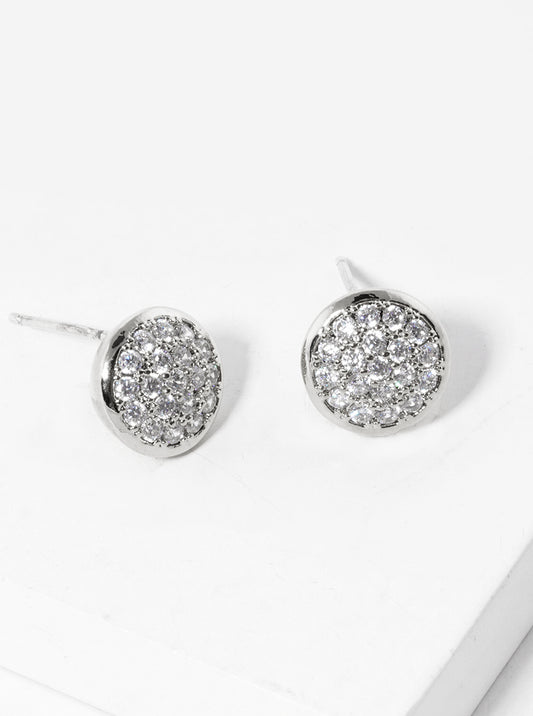 18k Gold Dipped CZ Pave 9mm Round Post Stud Earrings