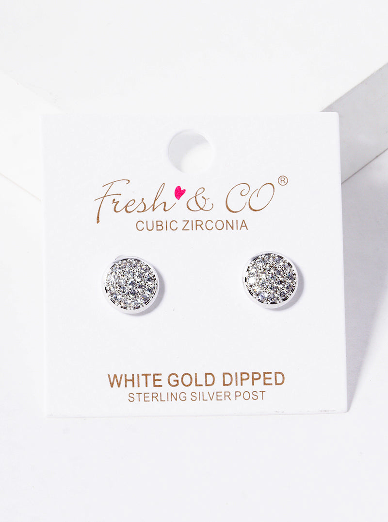 18k Gold Dipped CZ Pave 7mm Circle Post Stud Earrings