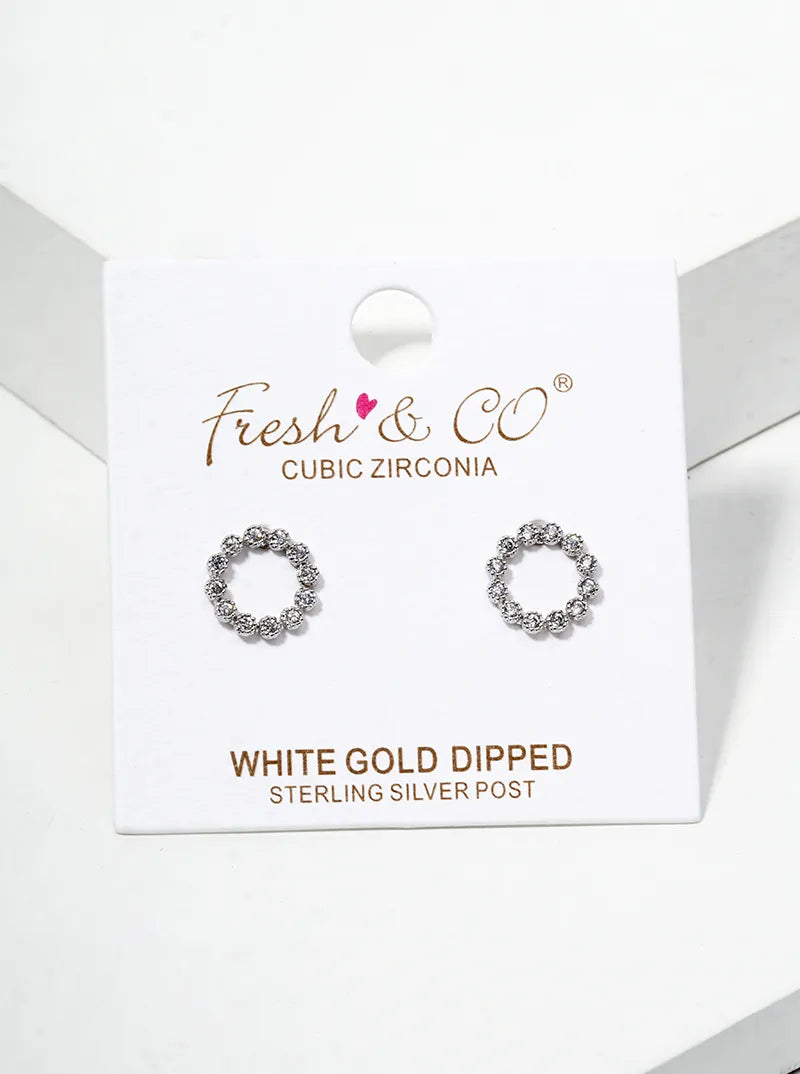 18K Gold Dipped Symmetrical CZ Pave Dainty High Heel Stud Earrings