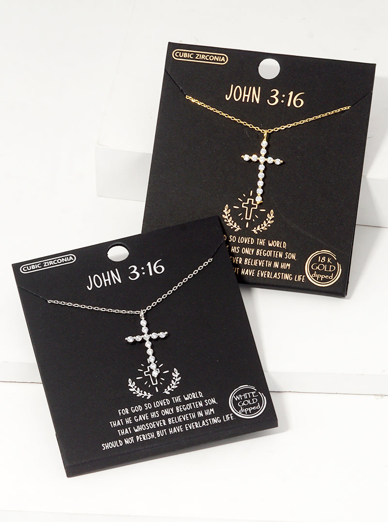 White Gold Dipped CZ Pave Cross Pendant Necklace