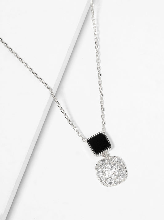 White Gold Dipped CZ MOP Double Star Pendant Delicate Necklace
