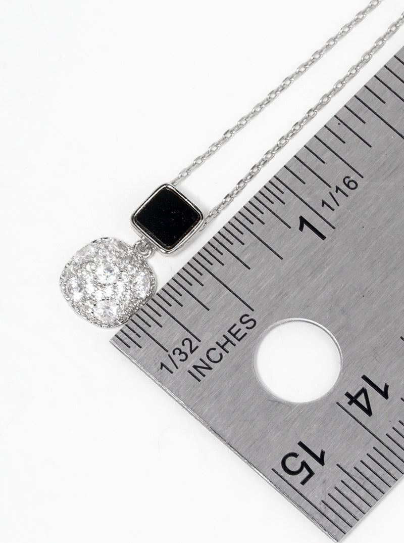 White Gold Dipped CZ Pave Double Square Pendant Delicate Necklace