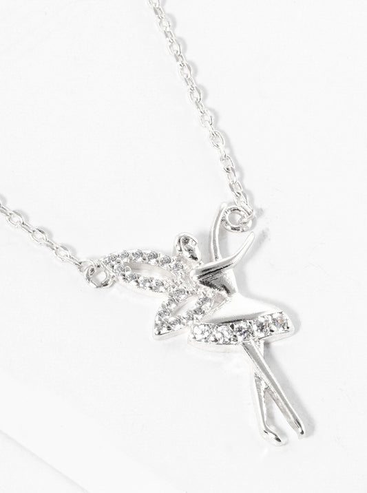 White Gold Dipped CZ Pave Ballerina Pendant Necklace