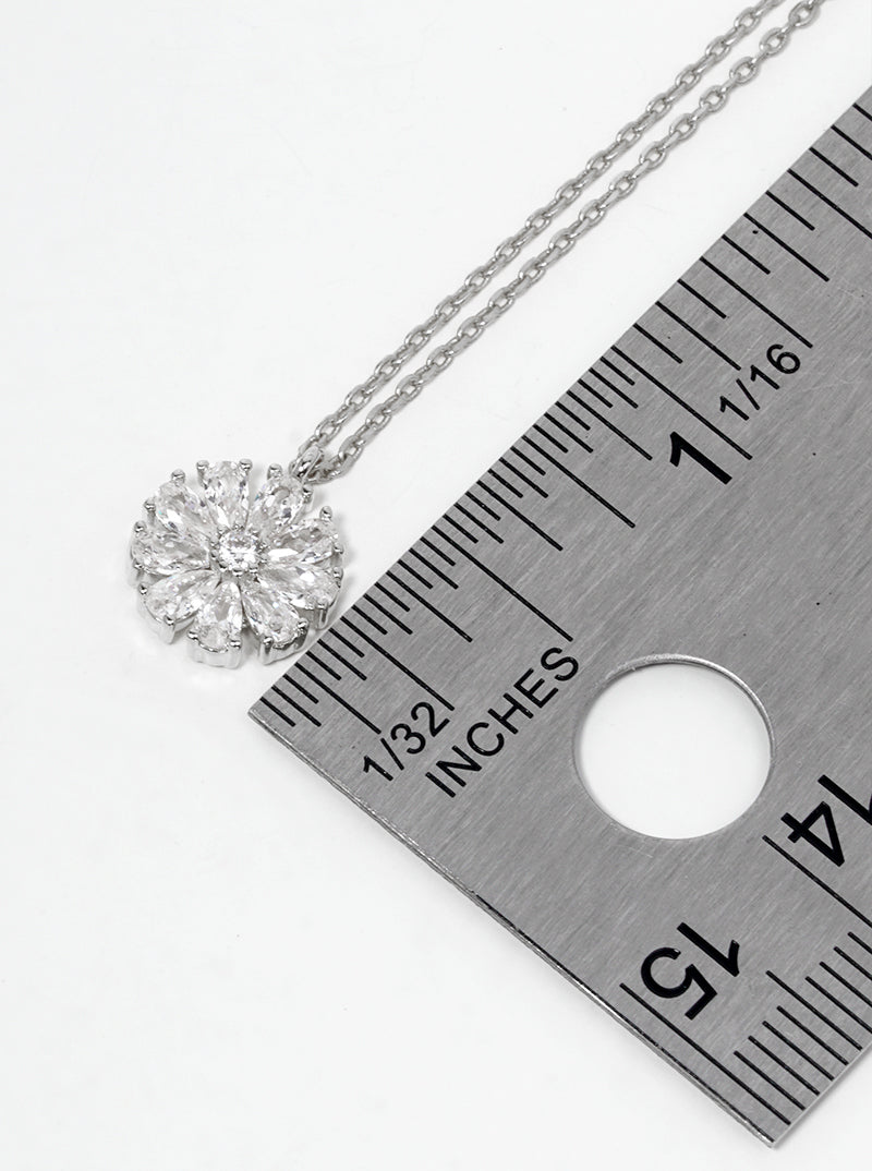 White Gold Dipped CZ Pave Flower Pendant Dainty Necklace
