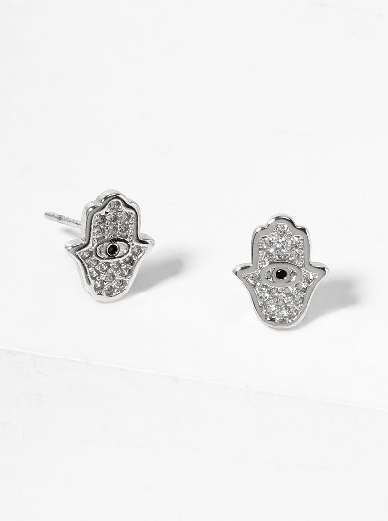 18k Gold Dipped CZ Pave Hamsa Dainty Post Stud Earrings