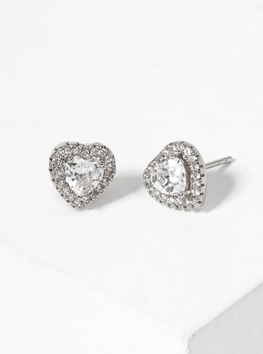 18K Gold Dipped CZ Pave Heart Post Stud Earrings