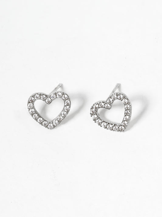18k Gold Dipped CZ Pave Heart Post Stud Earrings
