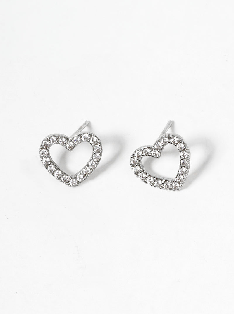 18k Gold Dipped CZ Pave Heart Post Stud Earrings