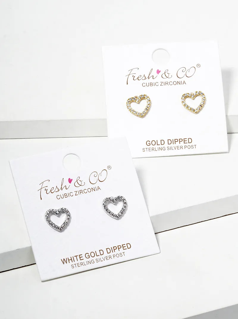 18k Gold Dipped CZ Pave Heart Post Stud Earrings