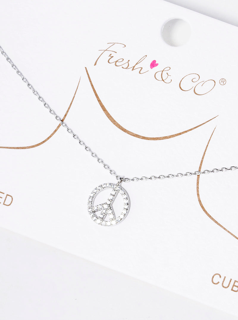 White Gold Dipped Square CZ Wheel Shape Pendant Delicate Necklace