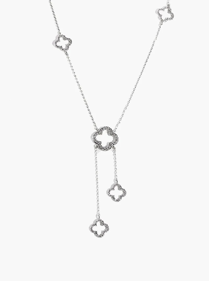 18k Gold Dipped CZ Pave Quatrefoil Lariat Necklace