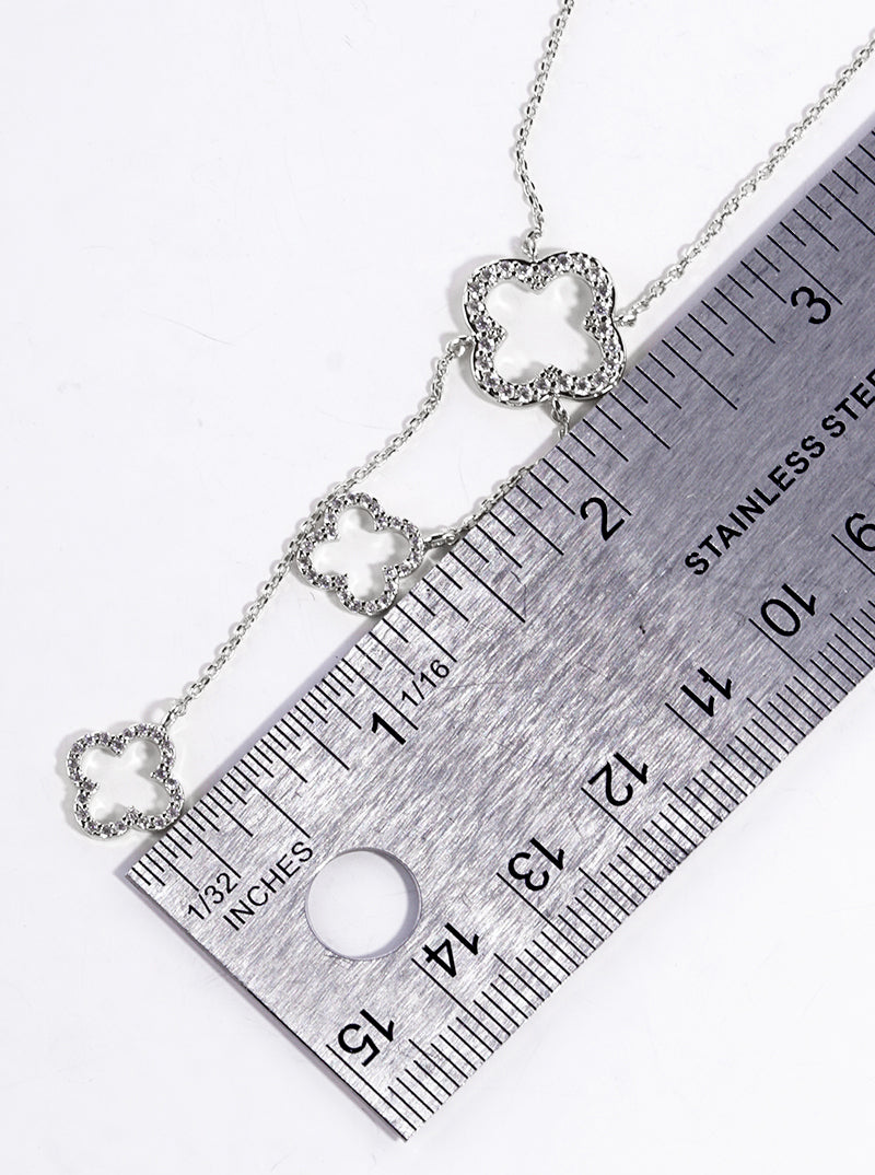 18k Gold Dipped CZ Pave Quatrefoil Pendant 36 Inch Long Station Necklace