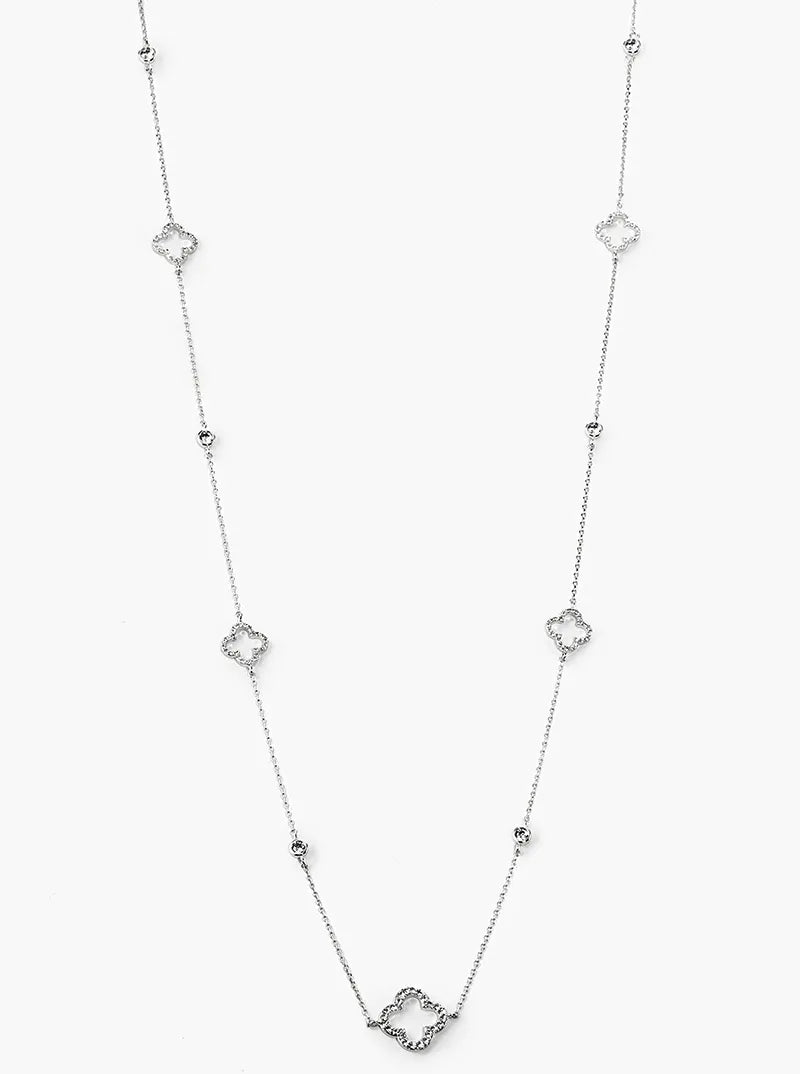 18k Gold Dipped Bezel Set CZ Quatrefoil Long Station Necklace