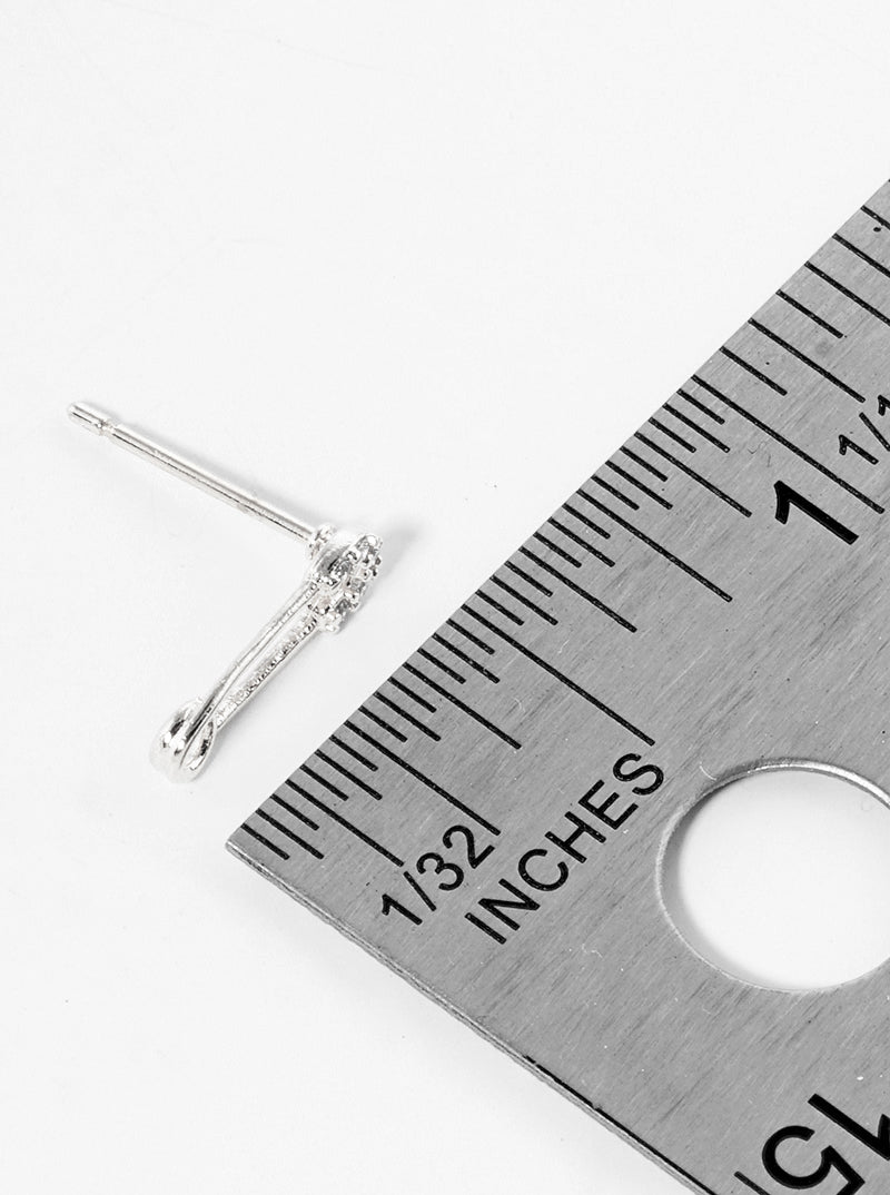White Gold Dipped CZ Pave Safety Pin Post Stud Earrings