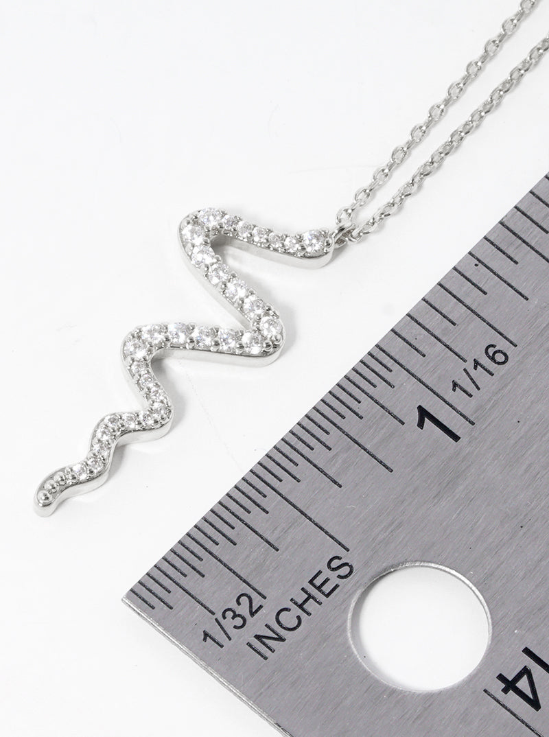 White Gold Dipped CZ Pave Snake Pendant Delicate Necklace