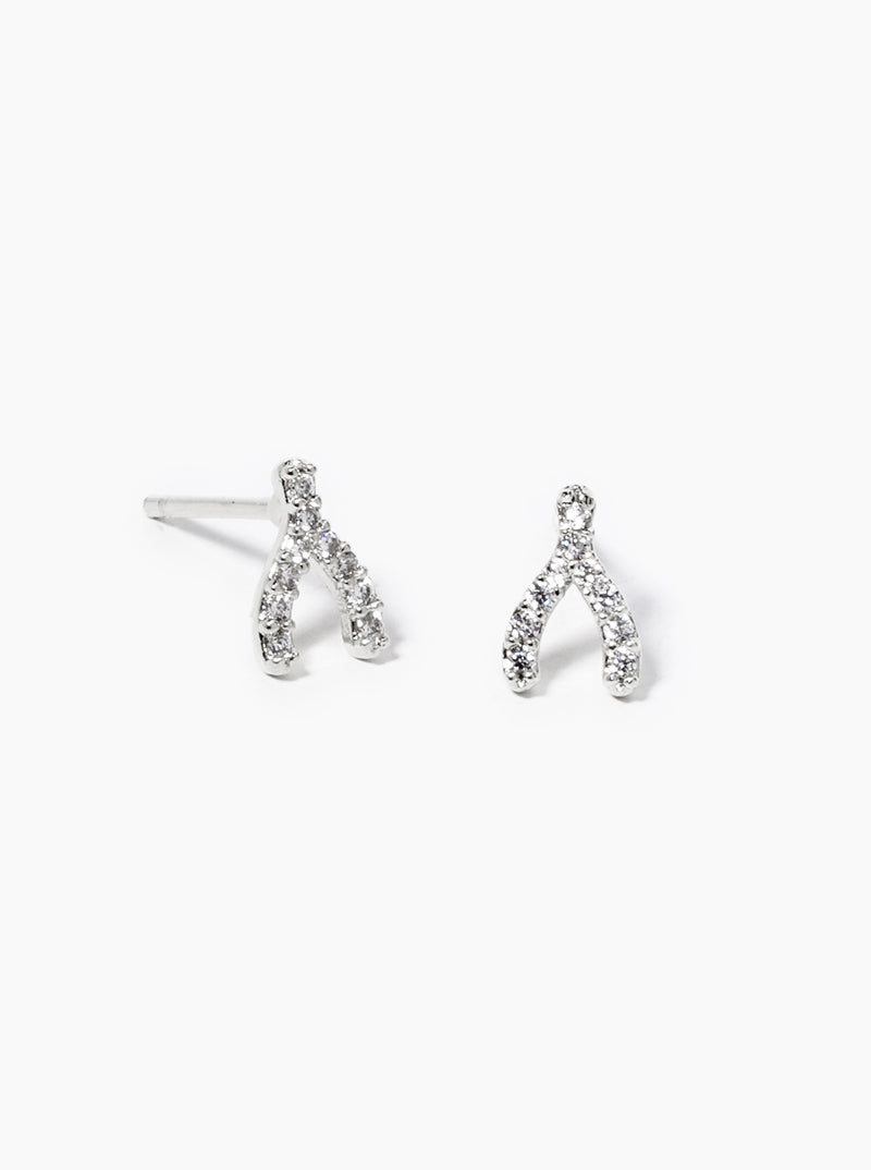 18k Gold Dipped CZ Pave Wishbone Post Stud Earrings