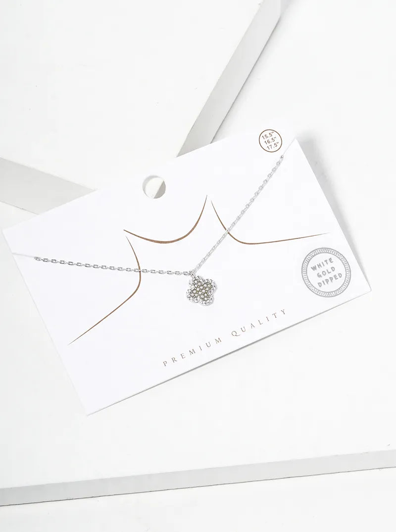 White Gold Dipped CZ Pave Link Chain Pendant Delicate Necklace