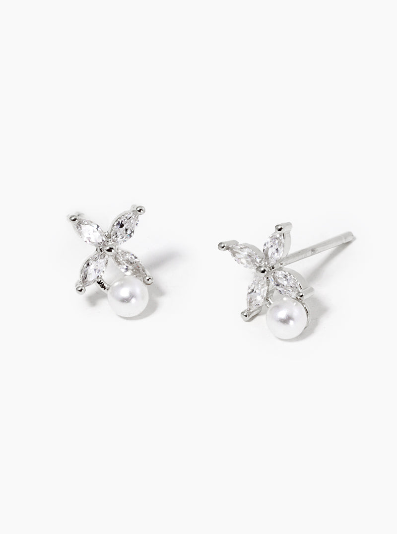 18k Gold Dipped CZ Pearl Dainty Post Stud Earrings