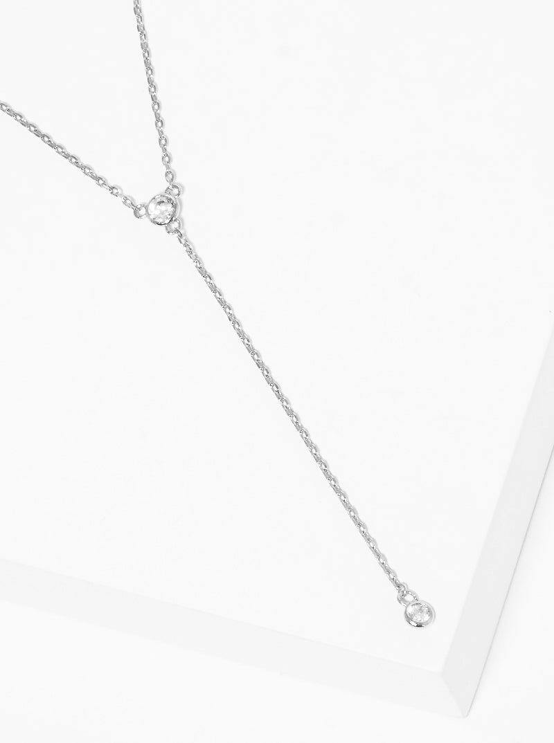 White Gold Dipped CZ Stone Drop Lariat Necklace