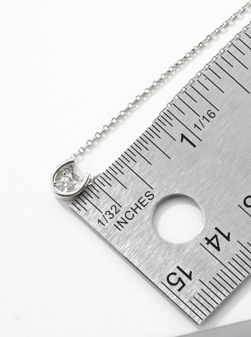 White Gold Dipped CZ Stone Horseshoe Pendant Dainty Necklace