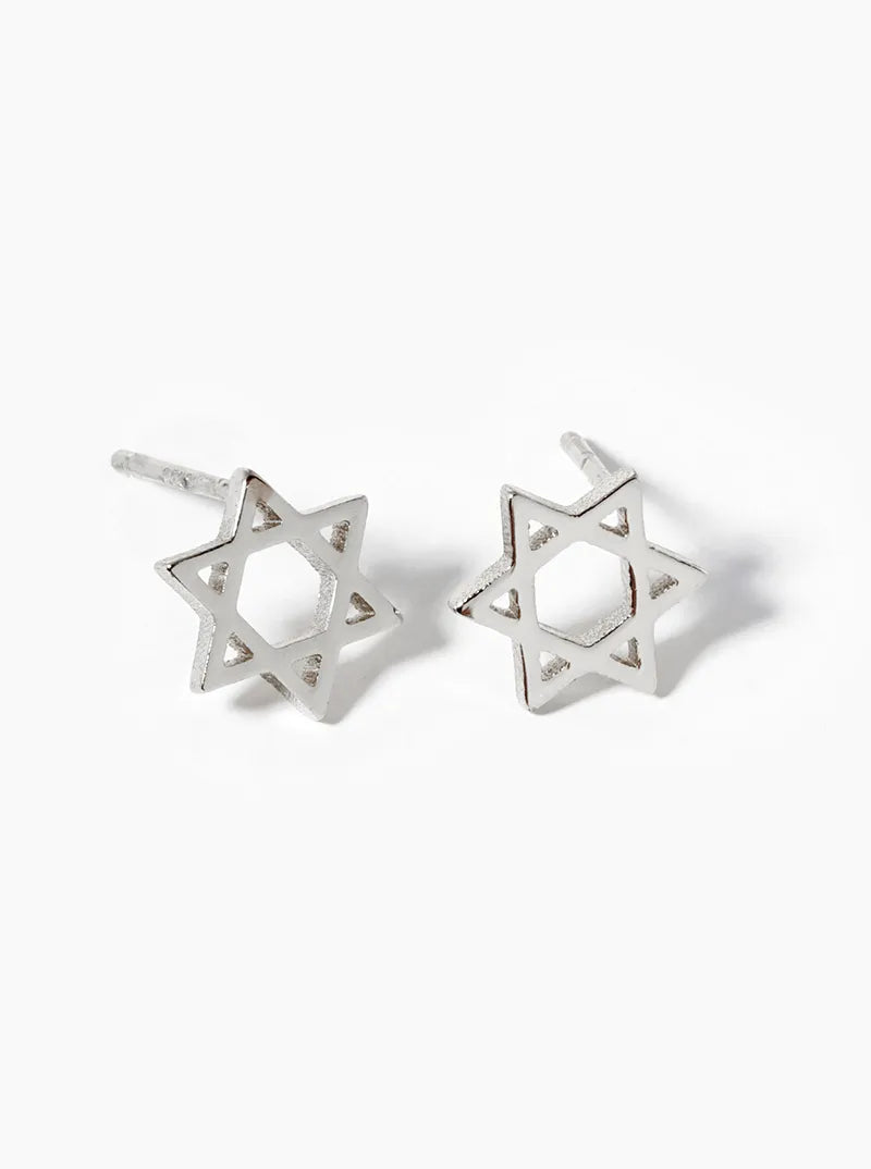 White Gold Dipped Star Of David Post Stud Earrings