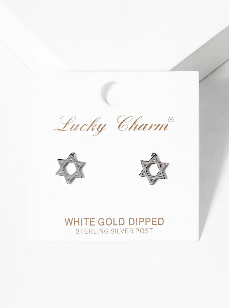 White Gold Dipped Star Of David Post Stud Earrings