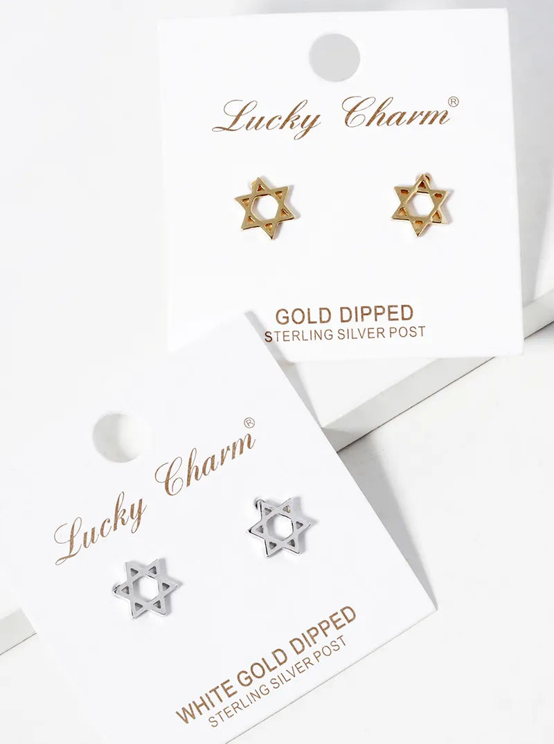 White Gold Dipped Star Of David Post Stud Earrings