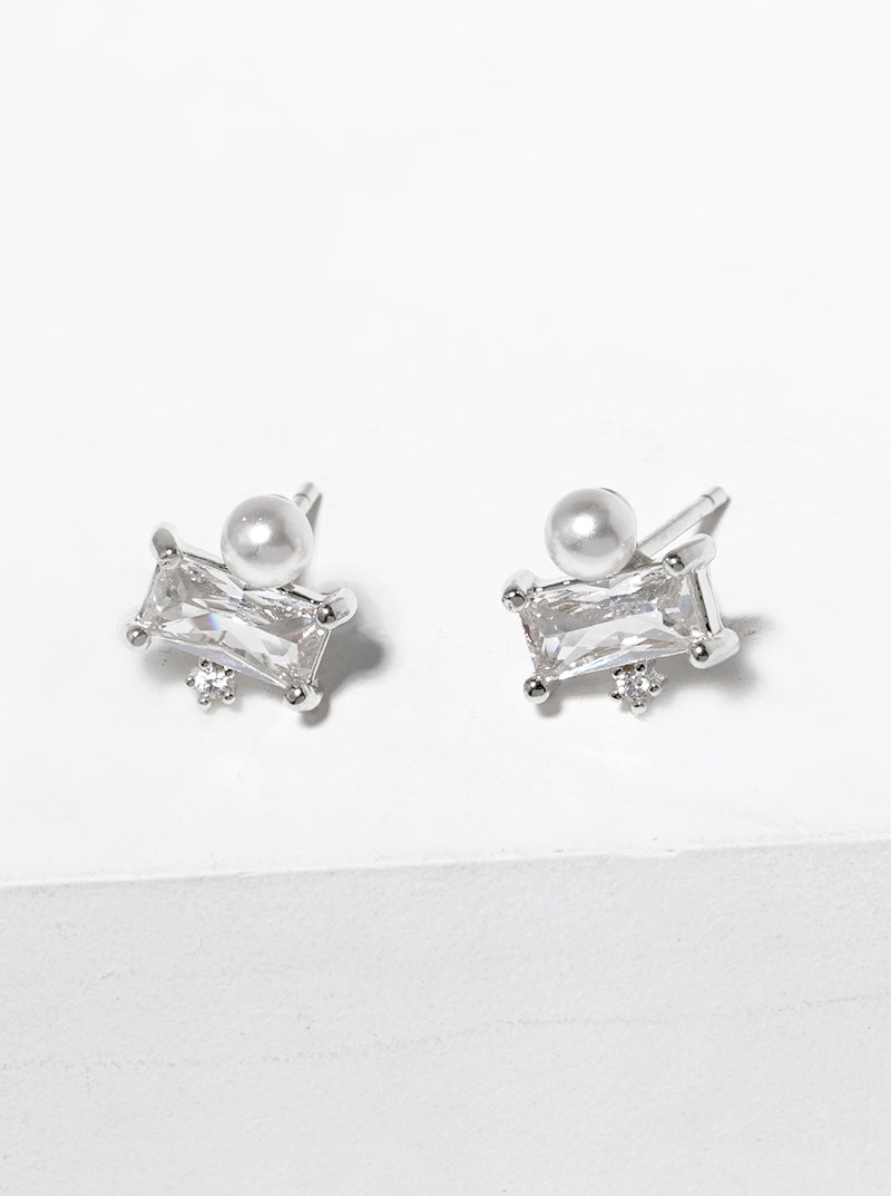 18k Gold Dipped CZ Pearl Cluster Post Stud Earrings