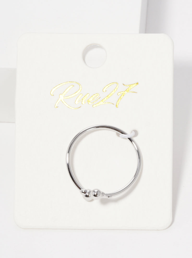 White Gold Dipped Ball Tip Cuff Adjustable Ring