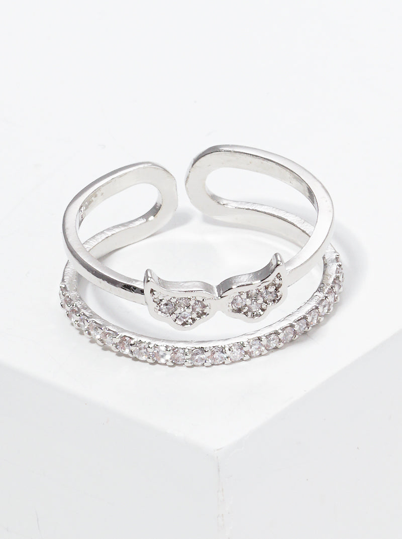 White Gold Dipped Cz Bread Of Angel Adjustable Rings