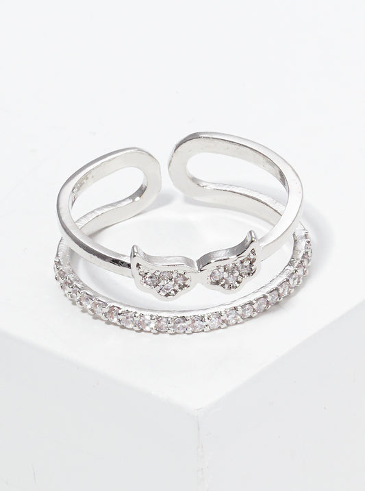 White Gold Dipped Cz Bread Of Angel Adjustable Rings