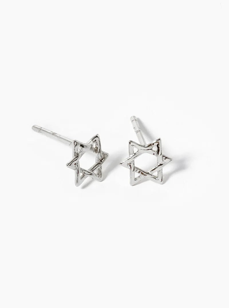 White Gold Dipped Dainty Star Of David Post Stud Earrings